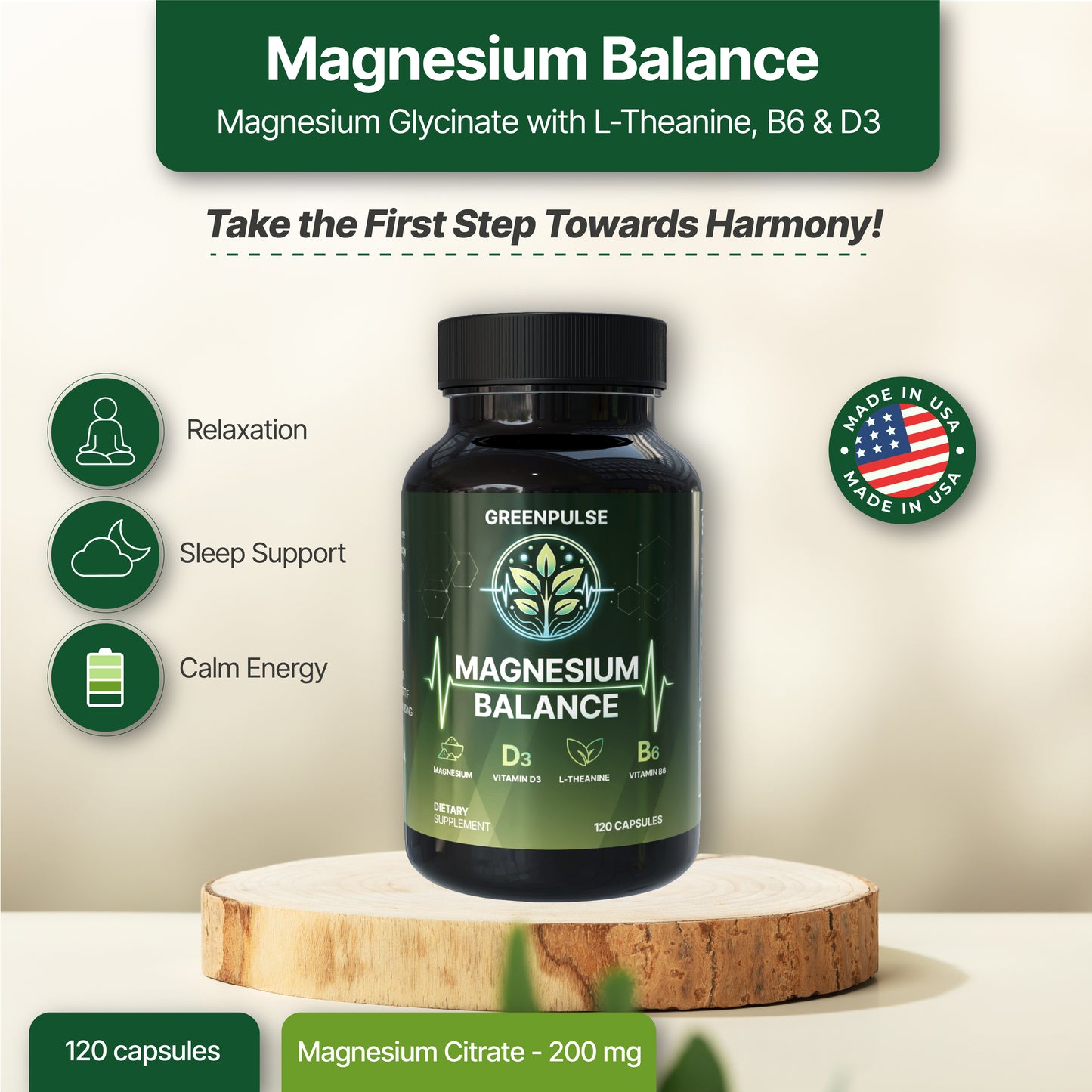 Magnesium Balance – Magnesium with L-Theanine, B6 & D3 for Relaxation, Resilience & Calm Energy - 120 capsules