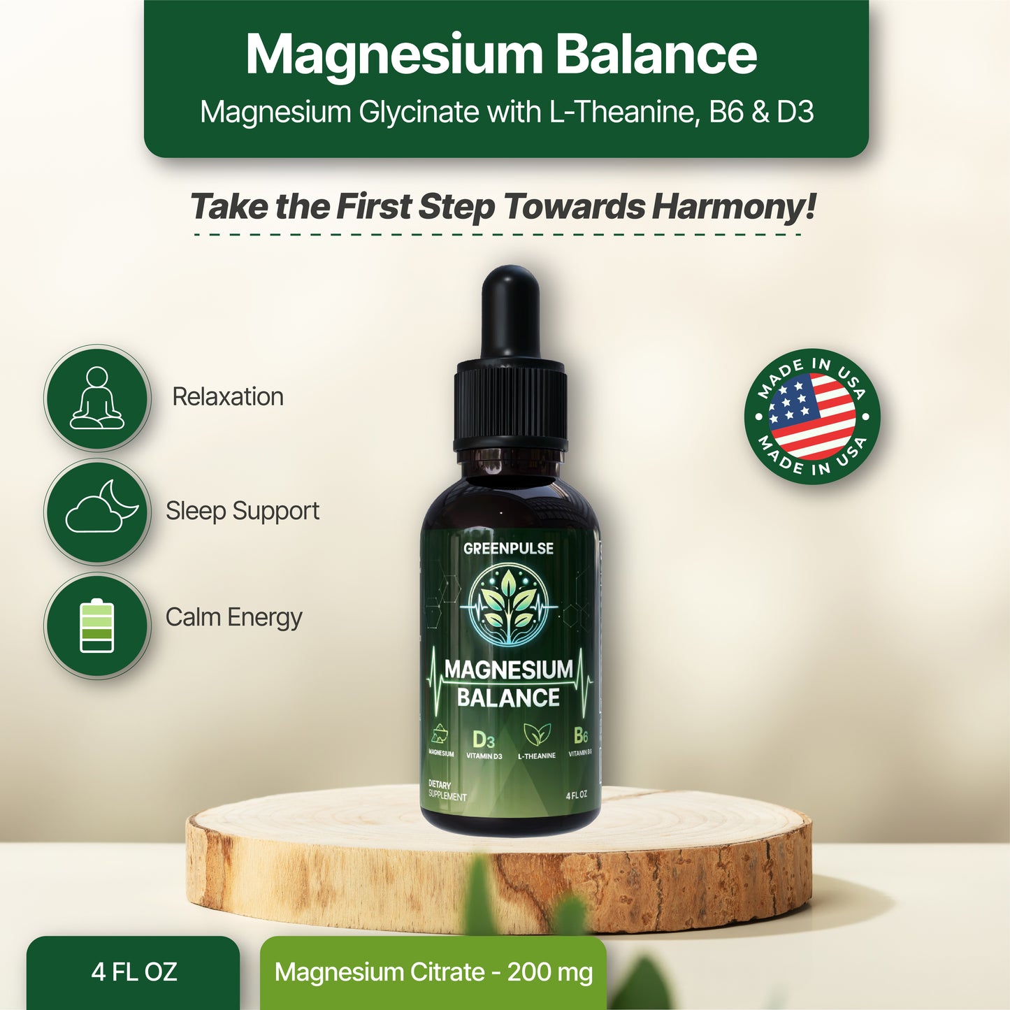 Magnesium Balance – Magnesium with L-Theanine, B6 & D3 for Relaxation, Resilience & Calm Energy - 4 fl oz