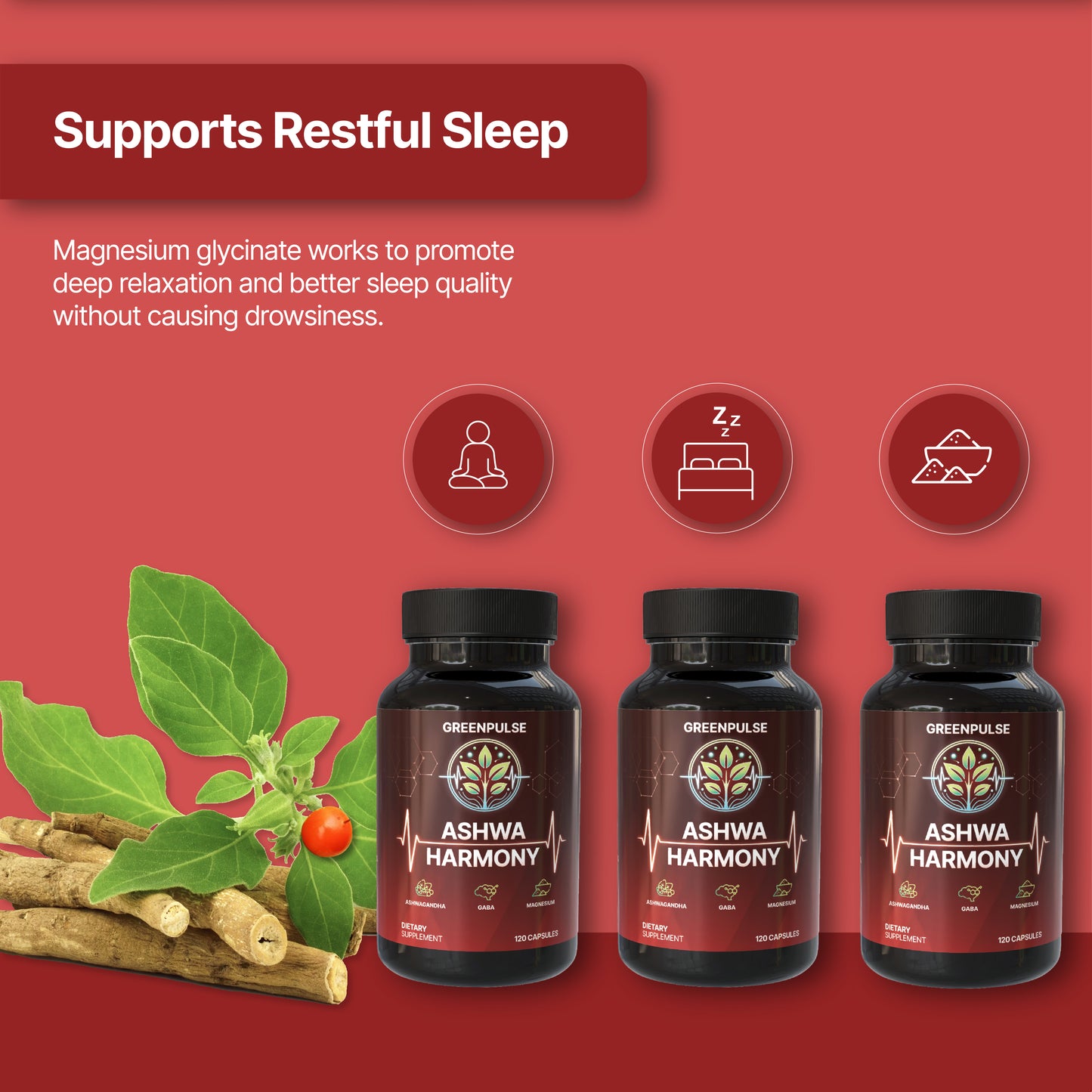 Ashwa Harmony – Adaptogenic Blend with Ashwagandha, GABA, Magnesium Glycinate for Relaxation, Resilience & Calm - 120 capsules