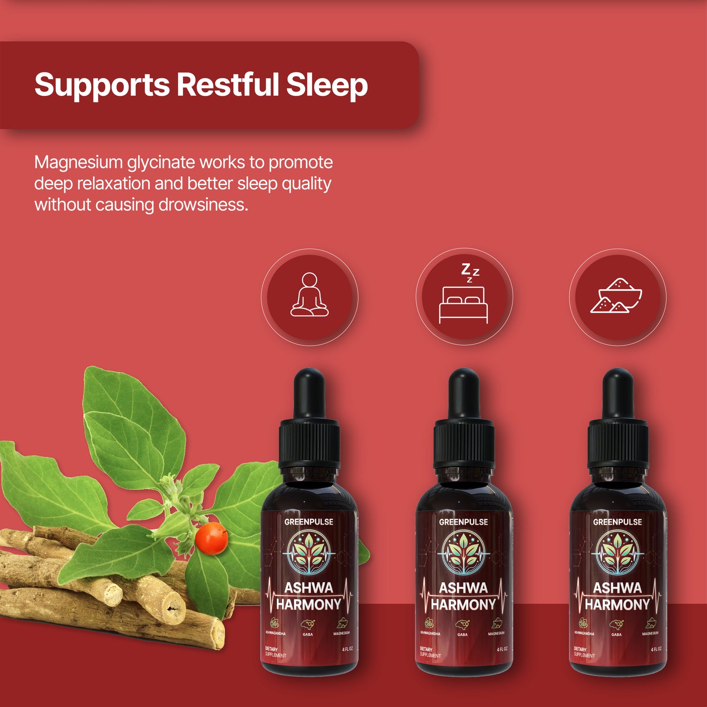 Ashwa Harmony – Adaptogenic Blend with Ashwaghanda, GABA, Magnesiuym Glycinate for Relaxation, Resilience & Calm - 4 fl oz